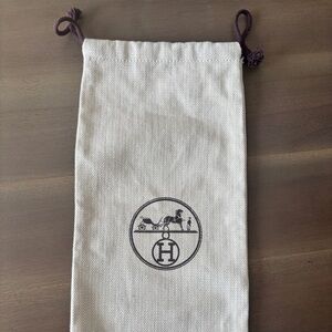 Hermes Cream Drawstring Dust Bag with Brown Logo and Cord